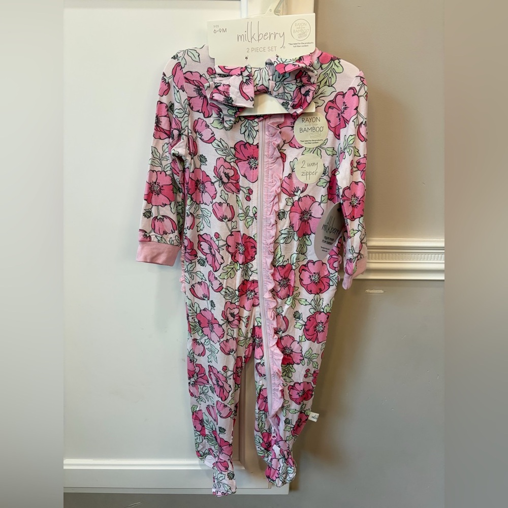 Poppy flower Milkberry pjs 6/9m